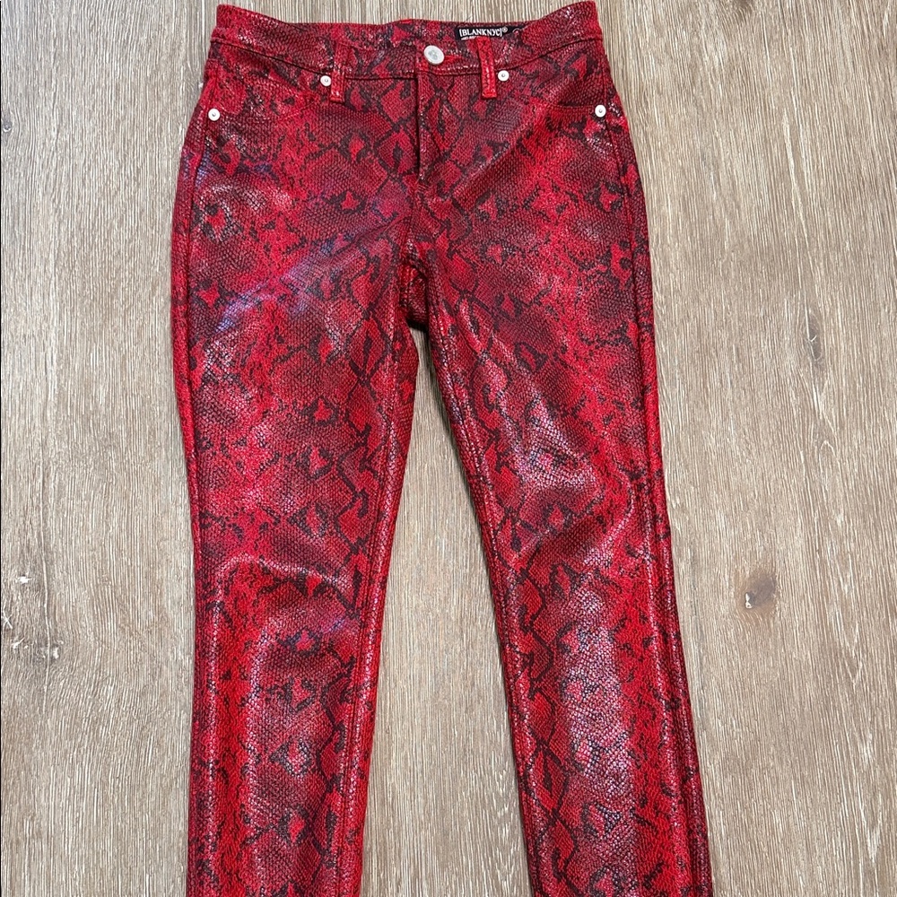 Blank NYC Red Snake-Print Skinny Jeans
